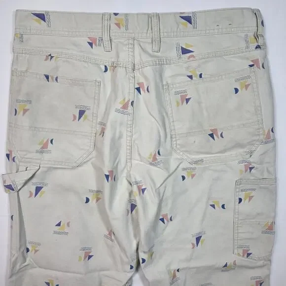 Wallace & Barnes Carpenter Canvas Double Knee AOP Geo Print Cream Tan Y2K 36x30 - Picture 4 of 10